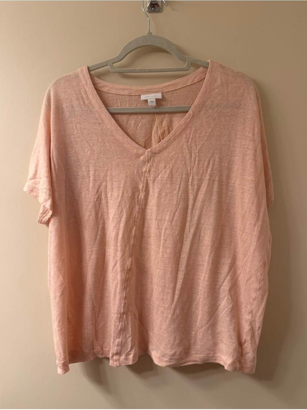 J. Jill Pink 100% Love Linen V-Neck Short Sleeve Center Seam Shirt Size L Resort